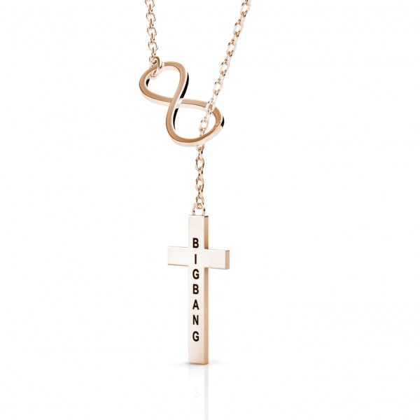 Cross Engraved Bar Necklace Rose Gold Plated