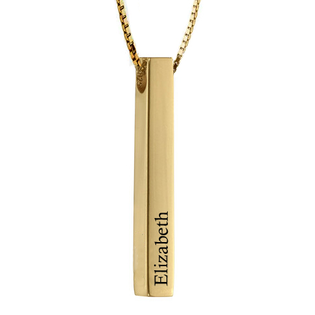 3D Engraved Bar Necklace 18k Gold Plated