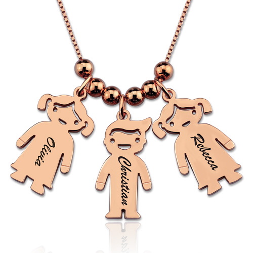 Engraved Kids Charm Necklace In Rose Gold