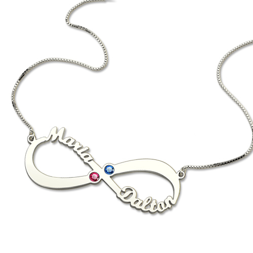 Infinity Necklace with Birthstones - Sterling Silver
