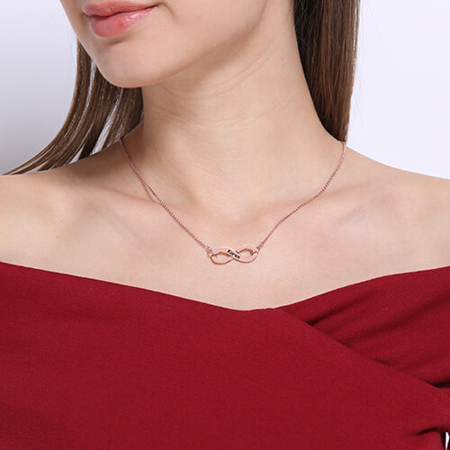 Engraved Infinity Necklace In Rose Gold Plated