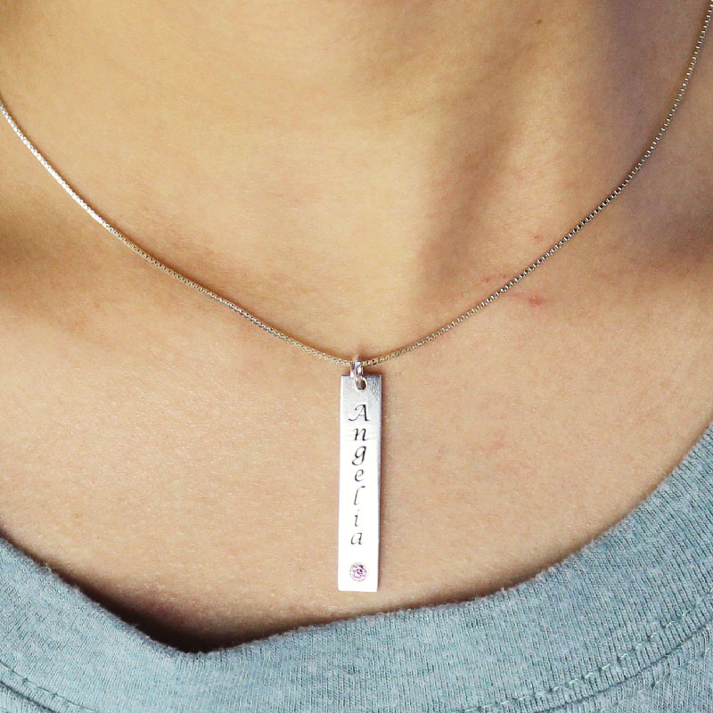 Vertical Bar Necklace Name Tag Silver