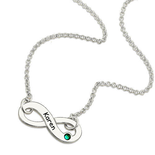 Personalized Silver Infinity Birthstone Necklace