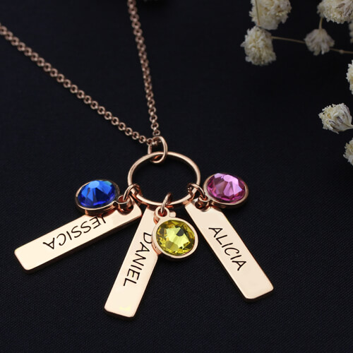 Bar Necklace with Birthstones for Mothers In Rose Gold