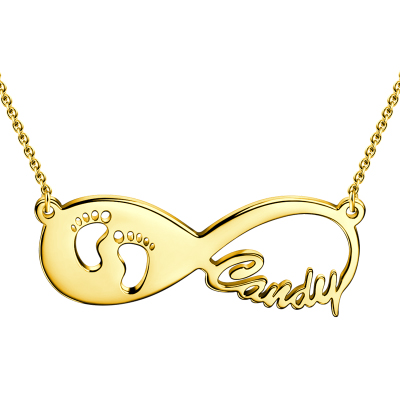 Baby Footprint Infinity Name Necklace 18k Gold Plated