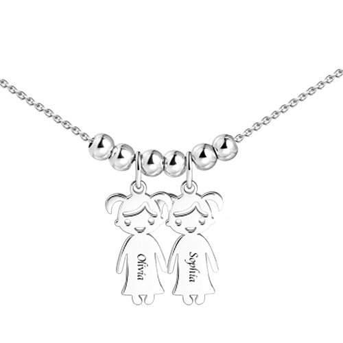 Mother's Necklace with 2-5 Children Charms Silver