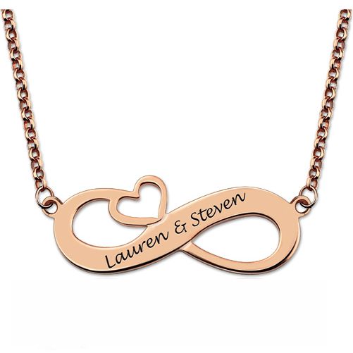 Engraved Infinity Heart necklace - Rose Gold