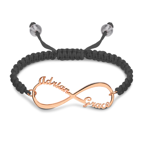 Infinity Two Names Cord Bracelet In Rose Gold