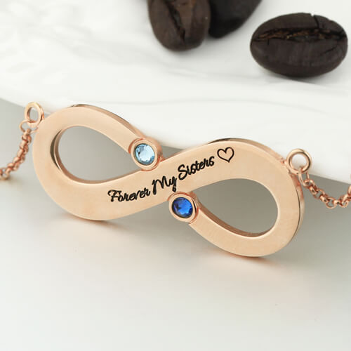 Engraved Infinity Necklace Two Birthstones
