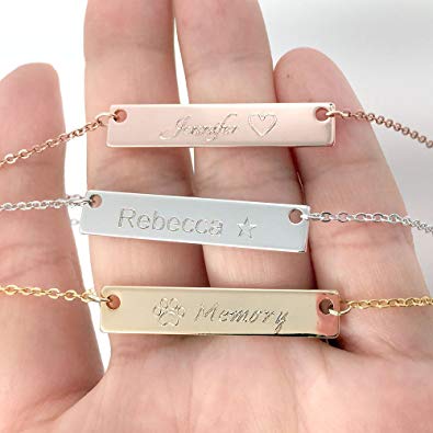 Engraved Name Bar Necklace Rose Gold Plated