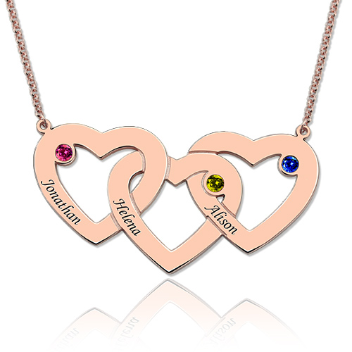 Intertwined Hearts Birthstones Necklace In Rose Gold