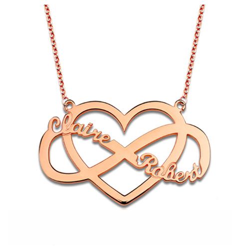 Infinity and Heart Name Necklace In Rose Gold