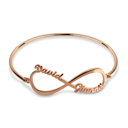 Custom Infinity Two Names Bangle In Rose Gold