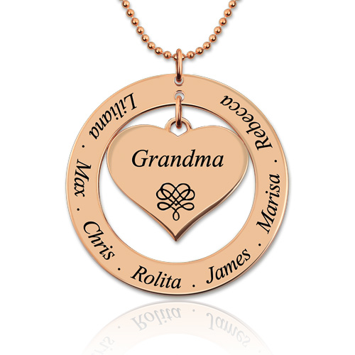 Engraved Circle Necklace Mother/Grandma Heart