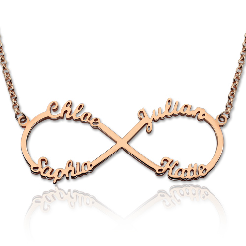 Infinity Necklace 4 Names Rose Gold Plated