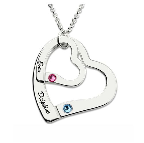 Double Hearts Necklace With Birthstones