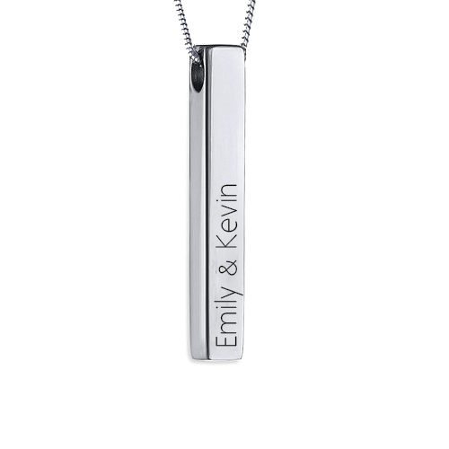 3D Engraved Bar Necklace in Silver