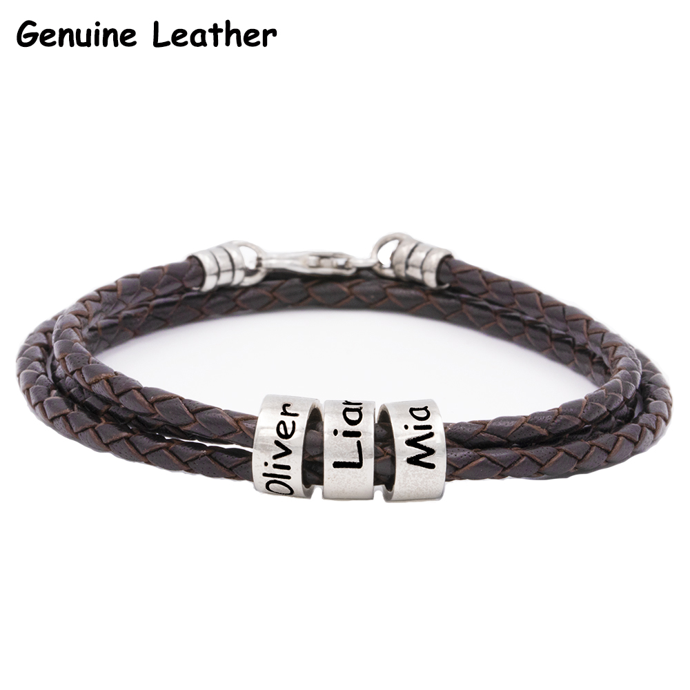 Men Braided Brown Leather Bracelet