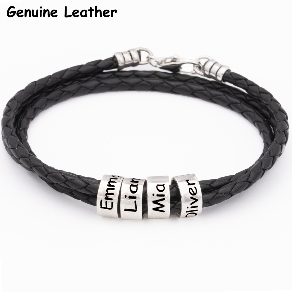 Men Braided Black Leather Bracelet